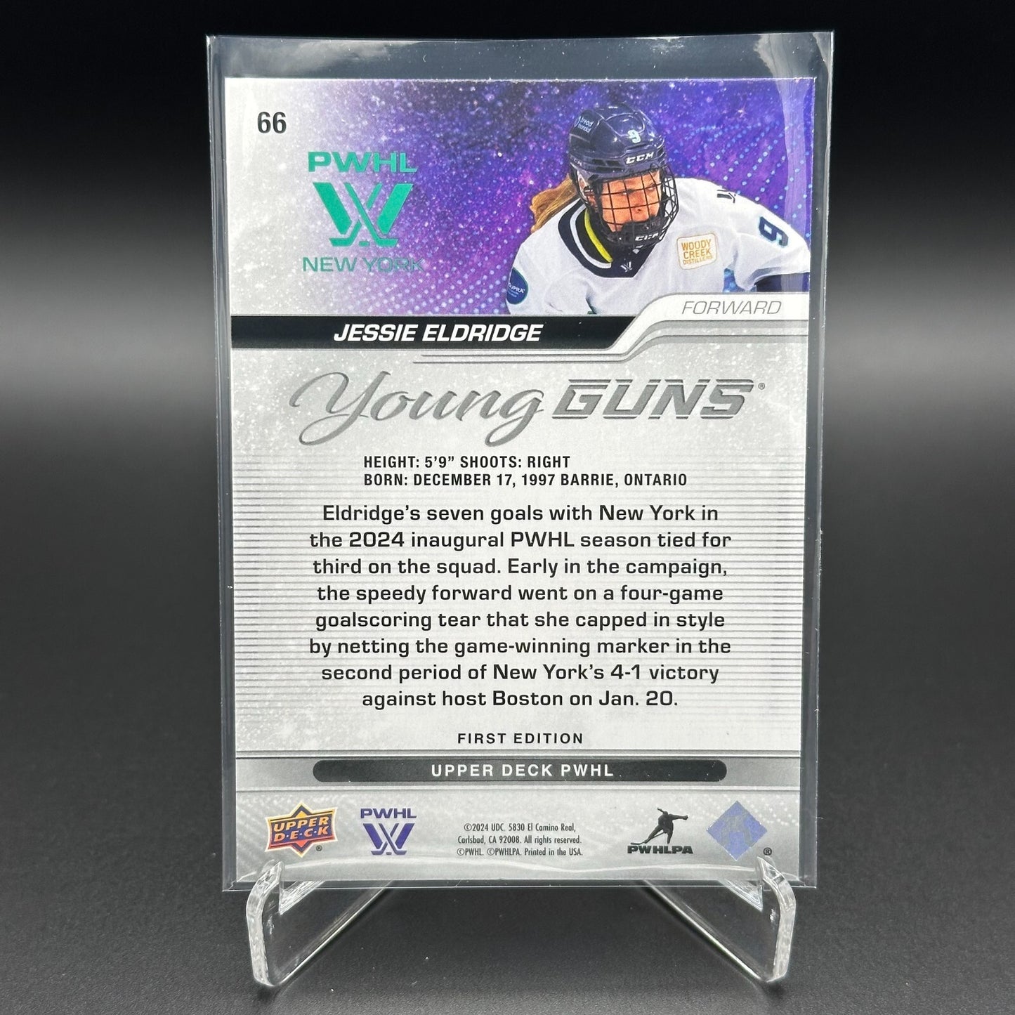 2024-25 UD PWHL JESSIE ELDRIDGE #66 Young guns RC - New York - 1st EDITION!