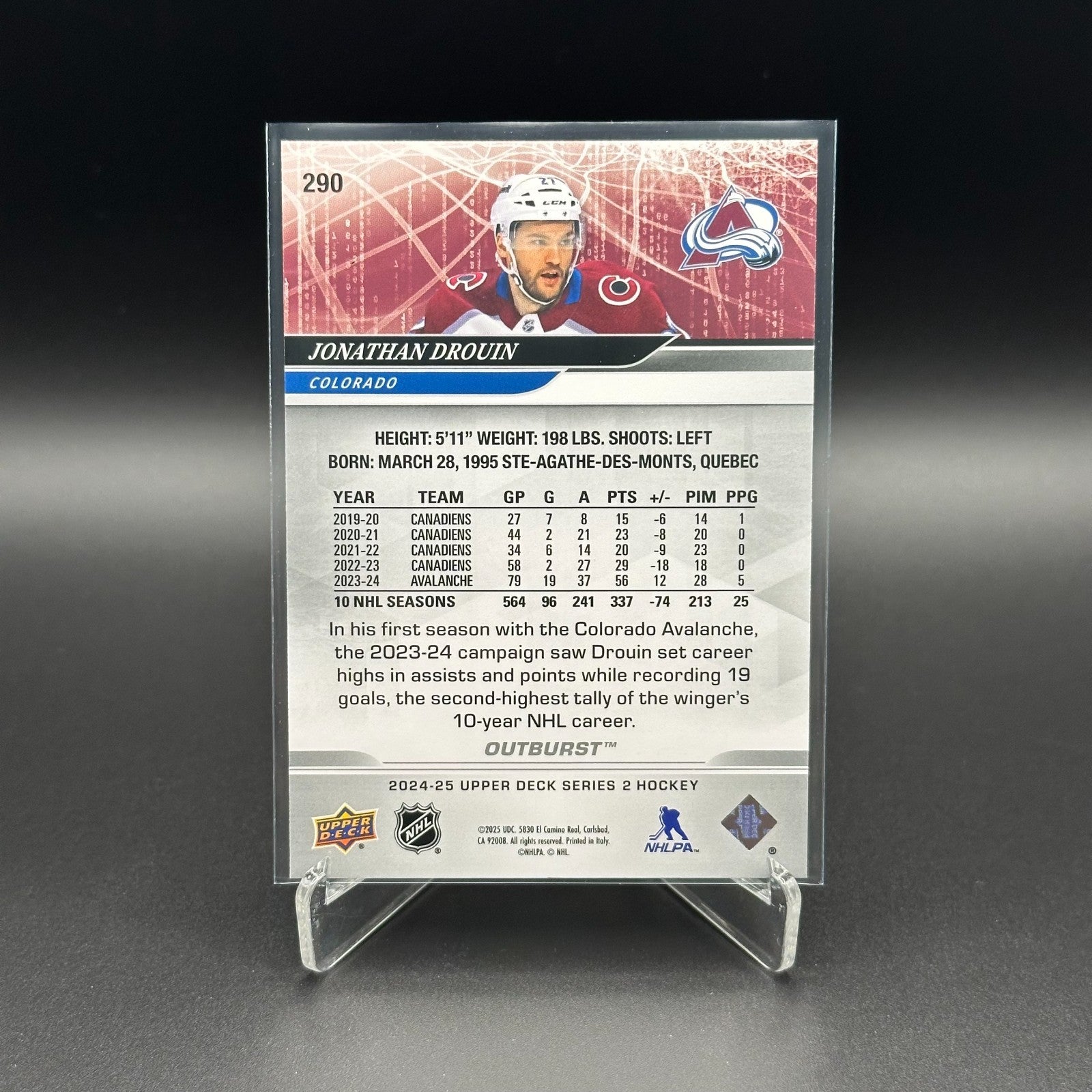 2024-25 UD Series 2 JONATHAN DROUIN #290 Outburst - Colorado Avalanche