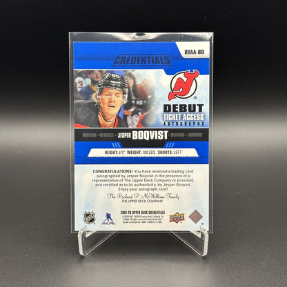 2019-20 UD Credentials JESPER BOQVIST #RTAA-BO Debut Ticket Access AUTO /299