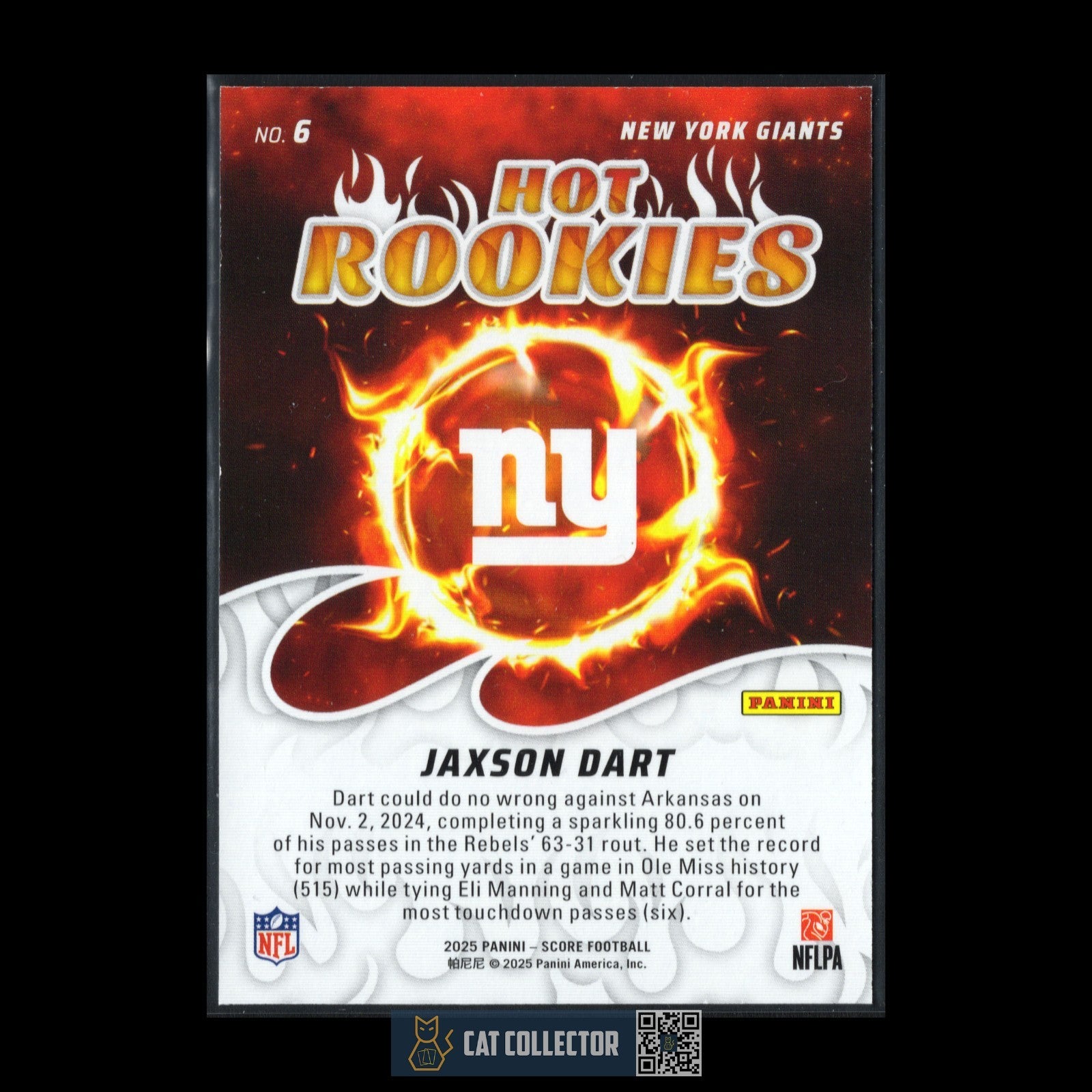 2025 Panini Score JAXSON DART #6 Hot Rookies RC - New York Giants