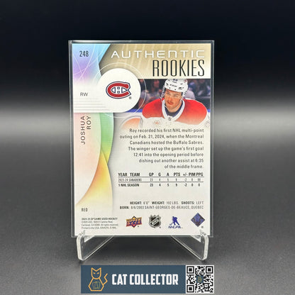 2024-25 UD SP Game Used JOSHUA ROY #248 Red RC Rookie - Montreal Canadiens