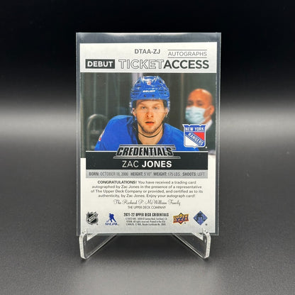 2021-22 UD Credentials ZAC JONES #DTAA-ZJ Debut Ticket Access Autographs RC /299