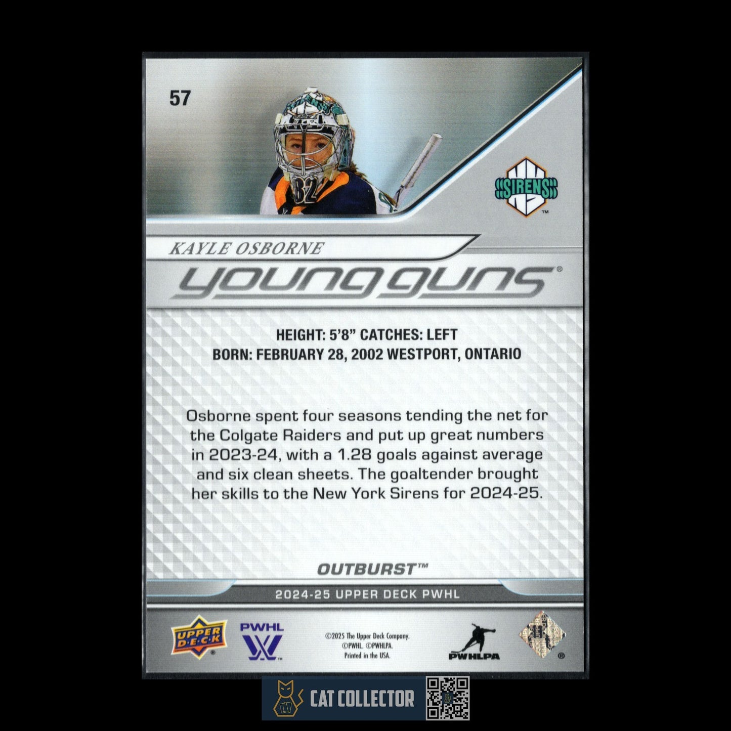2024-25 UD PWHL KAYLE OSBORNE #57 Young Guns Outburst Rookie - New York Sirens