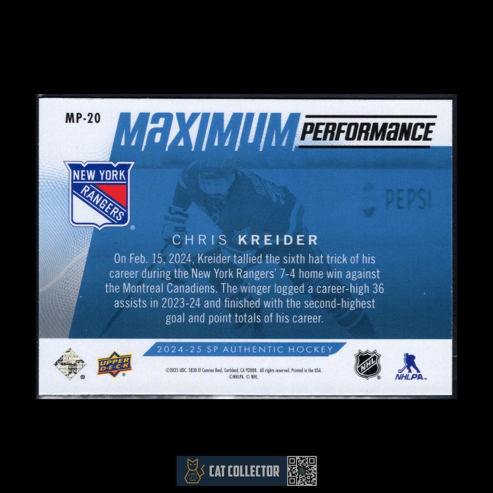2024-25 UD SP Authentic CHRIS KREIDER #MP-20 Maximum performance Blue