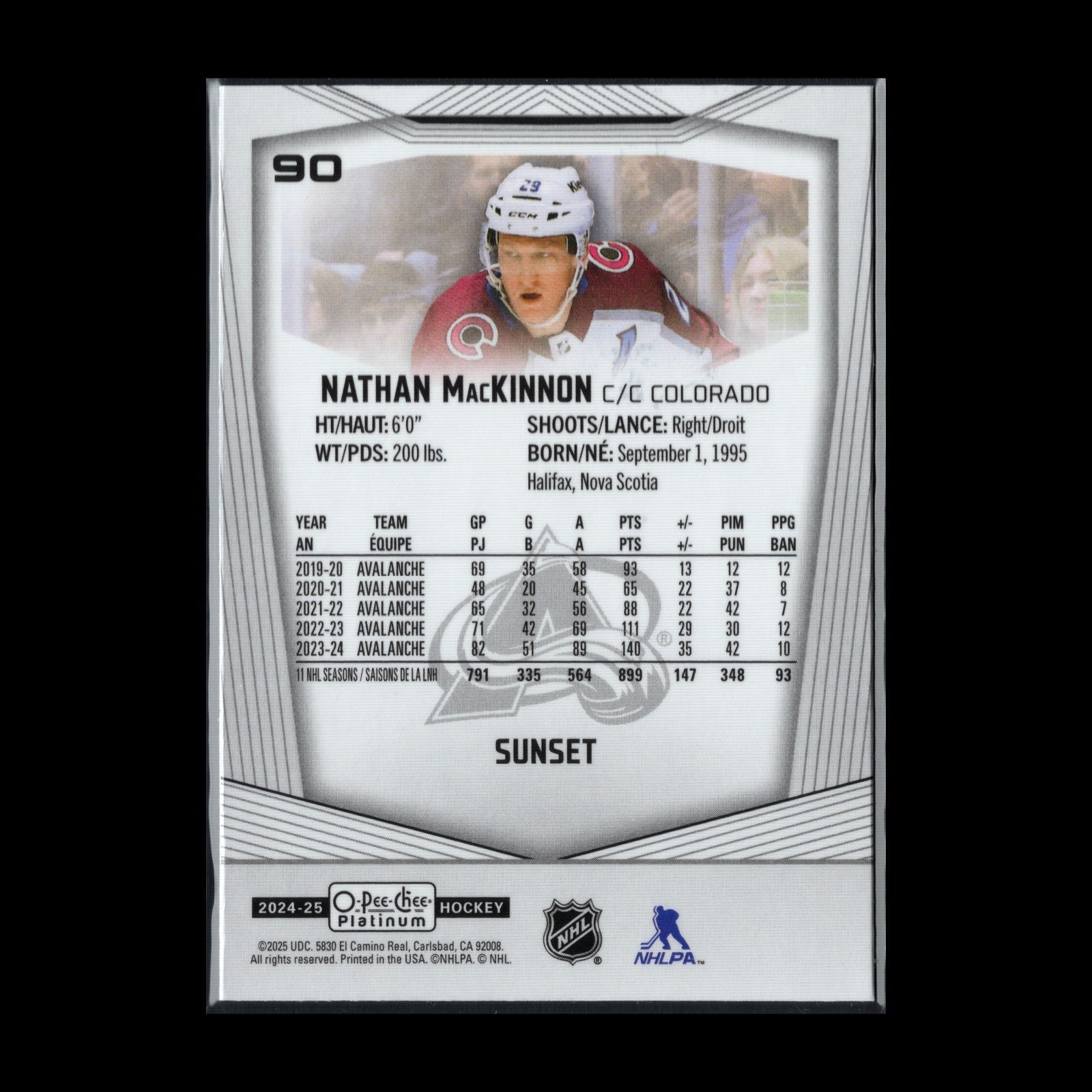 2024-25 O-Pee-Chee Platinum NATHAN MACKINNON #90 Sunset - Colorado Avalanche