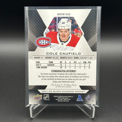 2021-22 Black Diamond COLE CAUFIELD #BDR-CC Diamond Relic Rookie Gems Quad 13/99