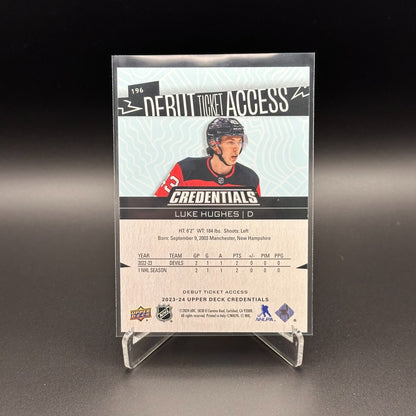 2023-24 UD Credentials LUKE HUGHES #196 Debut Ticket Access Rookie RC /399