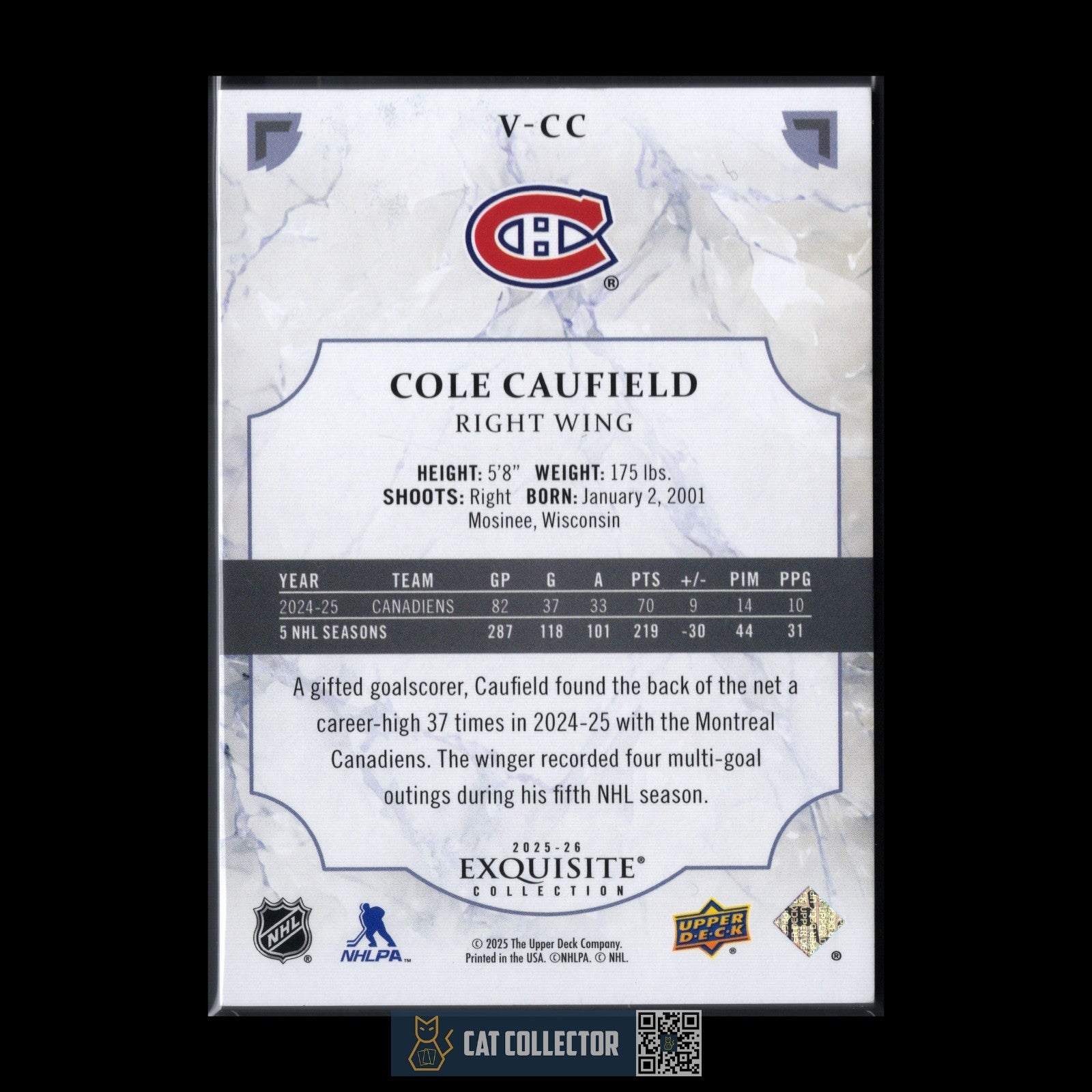 2025-26 UD Exquisite Collection COLE CAUFIELD #V-CC Gold Spectrum /25