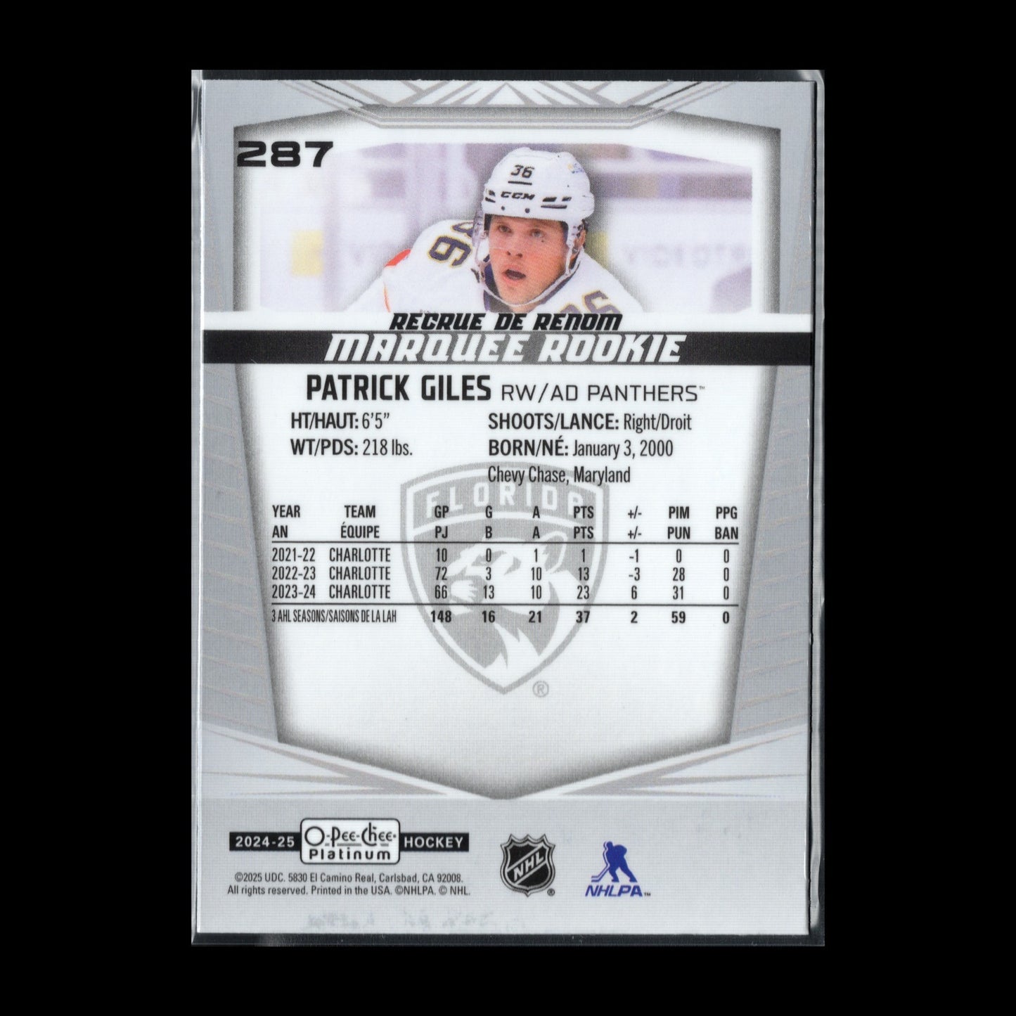 2024-25 O-Pee-Chee Platinum PATRICK GILES #287 Marquee Rookie RC