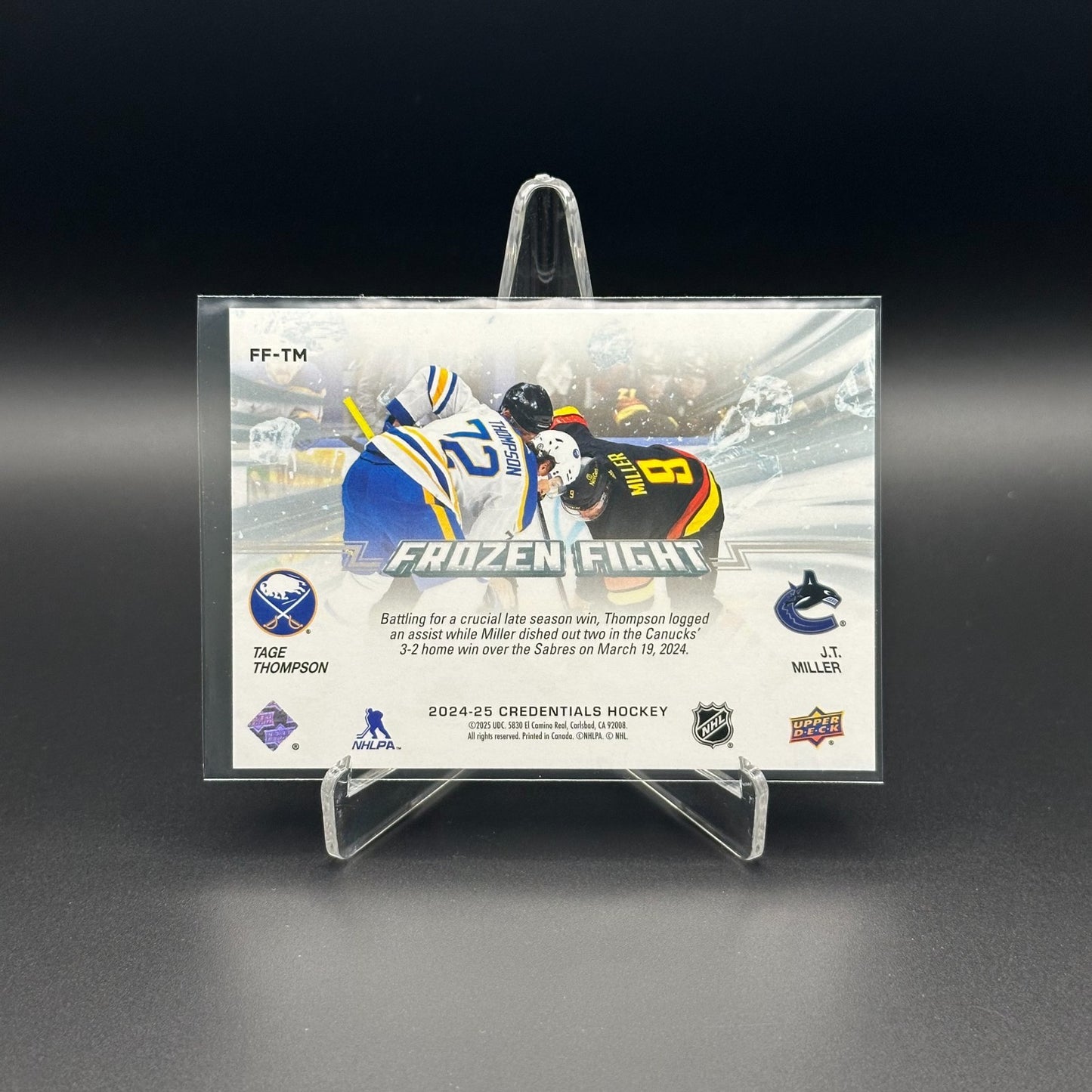 2024-25 UD Credentials TAGE THOMPSON / J.T. MILLER #FF-TM Frozen Fight