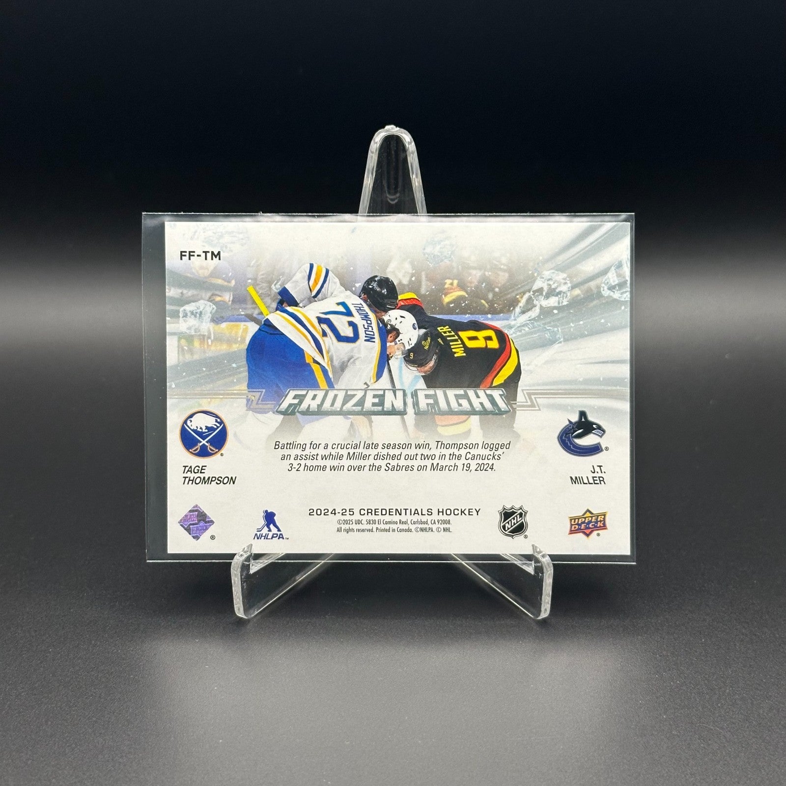 2024-25 UD Credentials TAGE THOMPSON / J.T. MILLER #FF-TM Frozen Fight