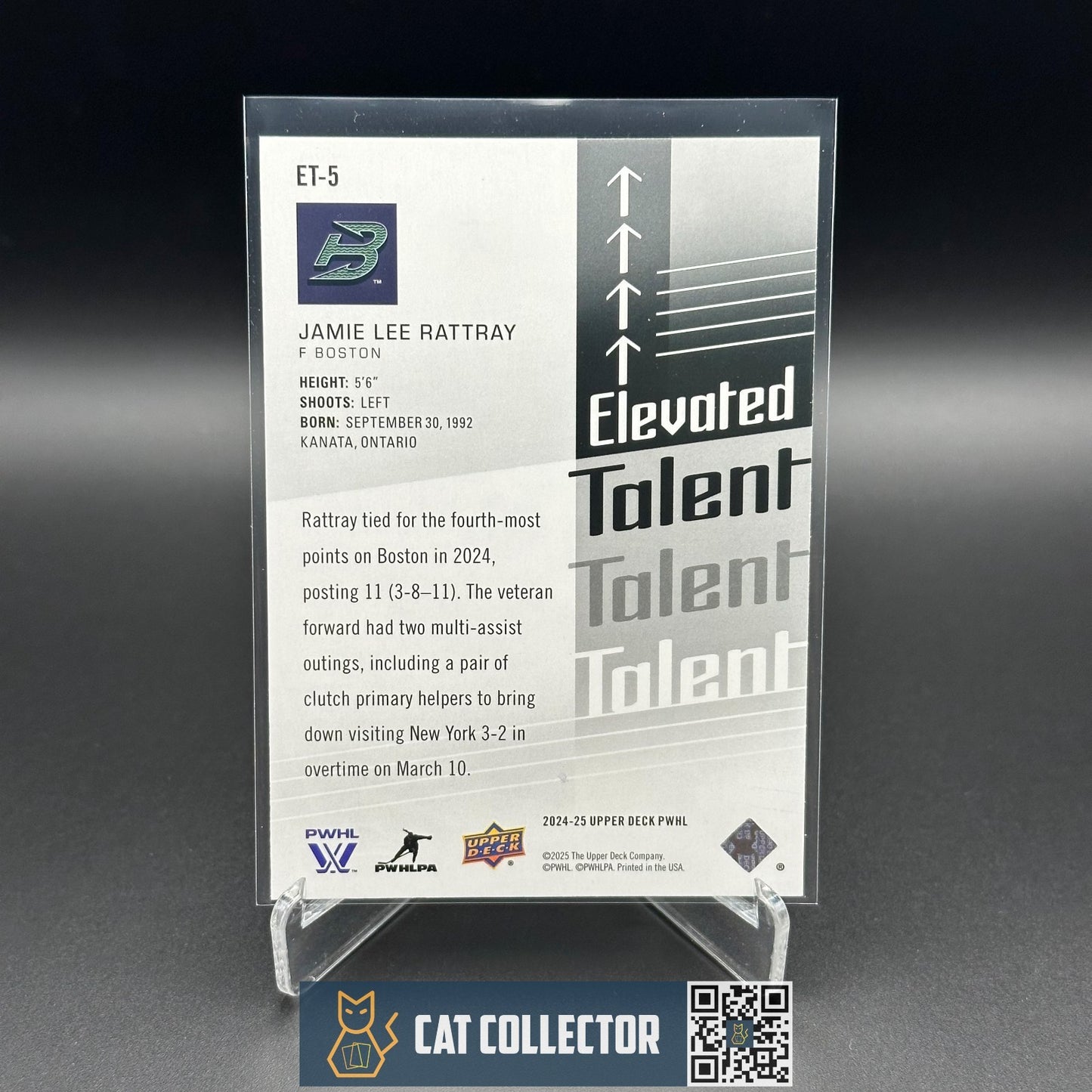 2024-25 Upper Deck PWHL JAMIE LEE RATTRAY #ET-5 Elevated Talent - Boston Fleet