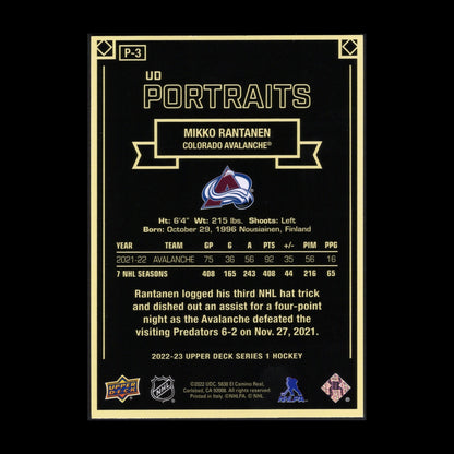 2022-23 UD Series 1 MIKKO RANTANEN #P-3 UD Portraits - Colorado Avalanche