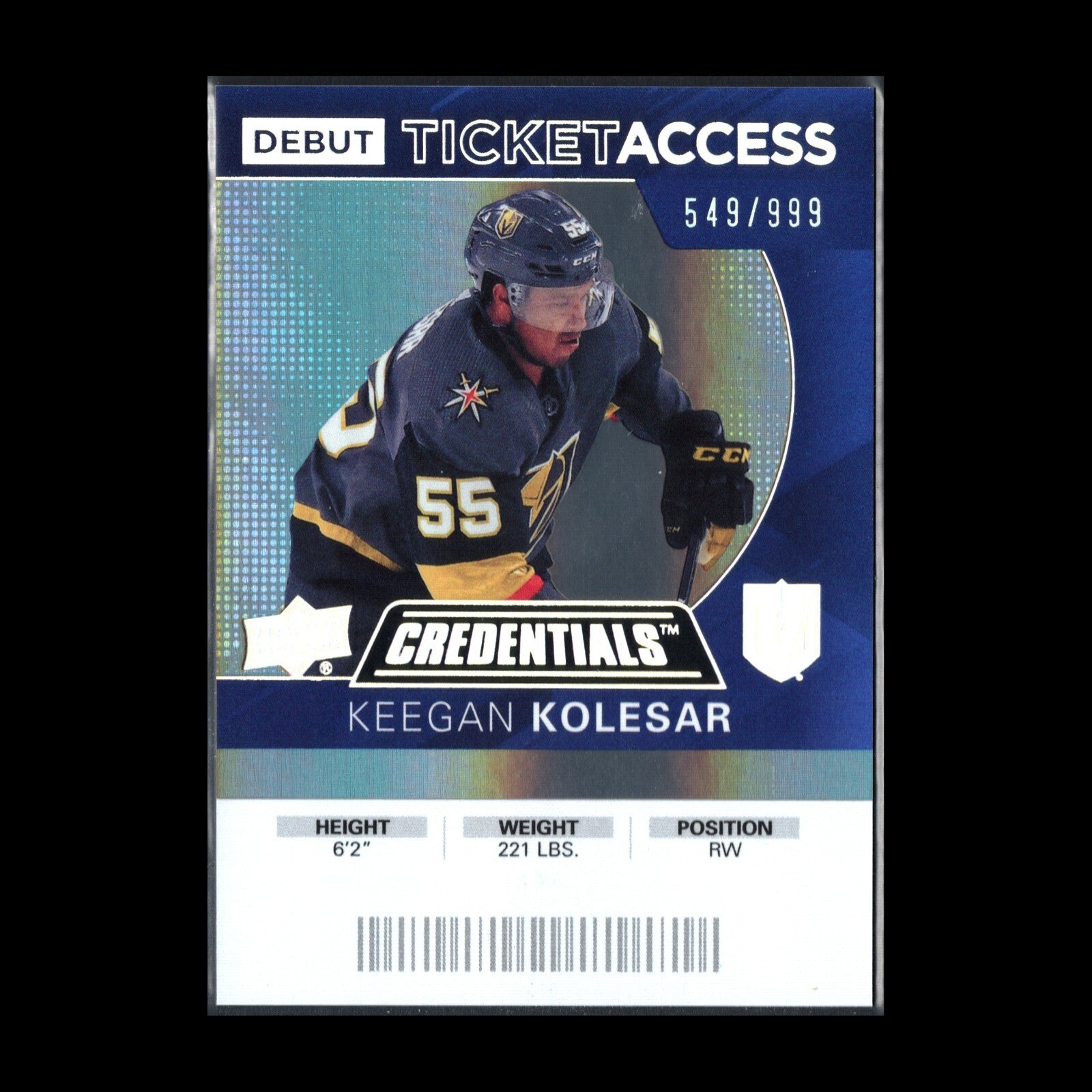2020-21 UD Credentials KEEGAN KOLESAR #66 Debut Ticket Access RC 549/999