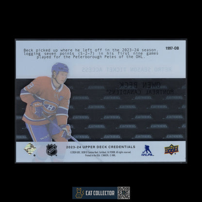 2023-24 UD Credentials OWEN BECK #1997-OB 1997 Season Ticket Acetate RC