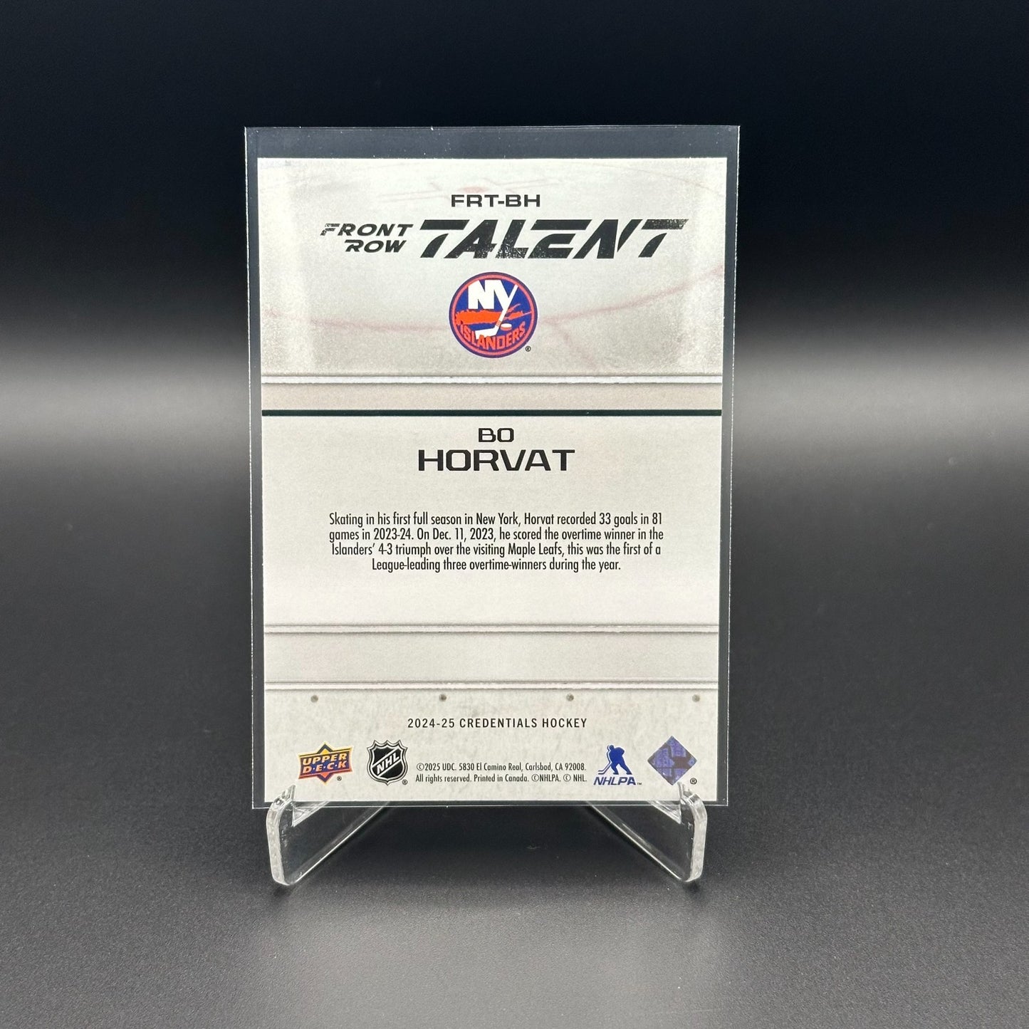 2024-25 UD Credentials BO HORVAT #FRT-BH Front Row Talent - New York Islanders