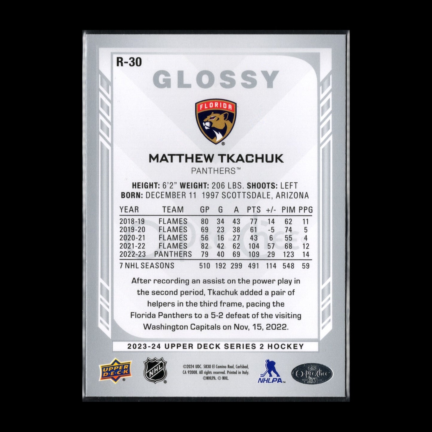 2023-24 UD Series 2 MATTHEW TKACHUK #R-30 O-Pee-Chee Glossy - Florida Panthers