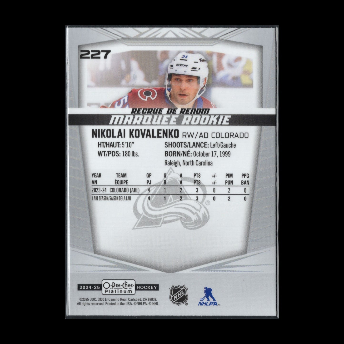 2024-25 O-Pee-Chee Platinum NIKOLAI KOVALENKO #227 Marquee Rookie RC