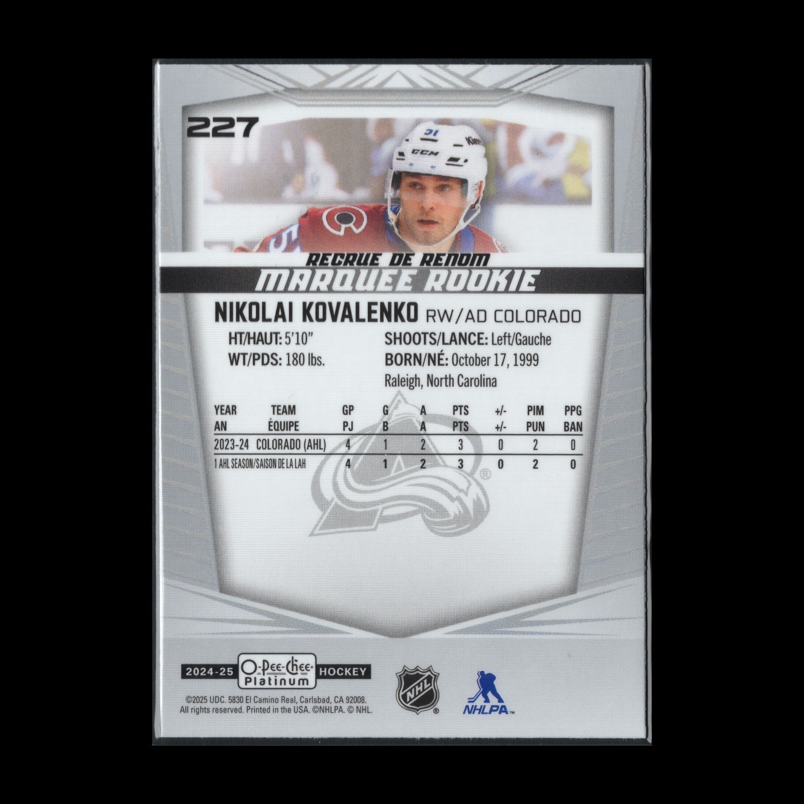 2024-25 O-Pee-Chee Platinum NIKOLAI KOVALENKO #227 Marquee Rookie RC