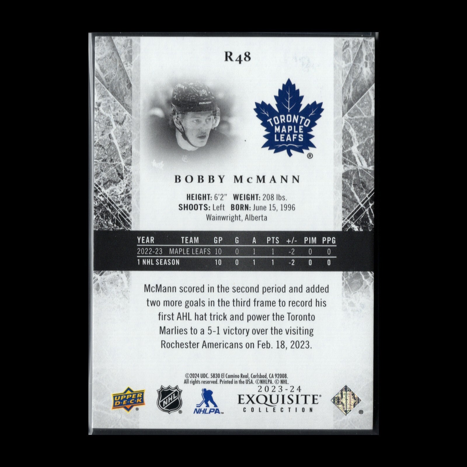 2023-24 UD Exquisite Collection BOBBY MCMANN #R48 Rookie 2/499