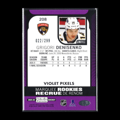 2021-22 OPC Platinum GRIGORI DENISENKO #208 Marquee Rookies Violet Pixels /299