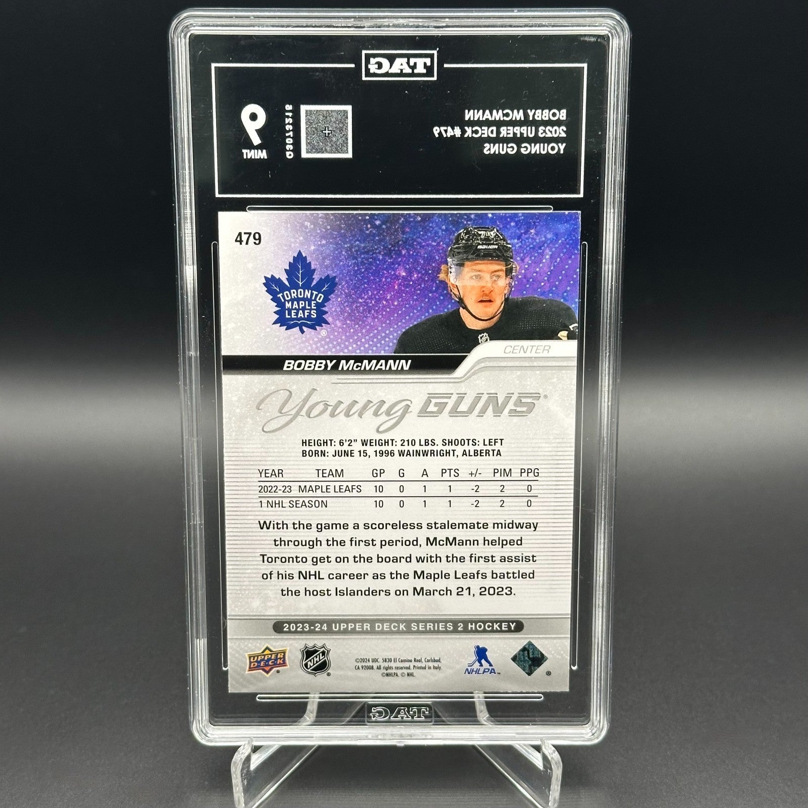 2023-24 UD Series 2 BOBBY MCMANN #479 Young Guns TAG 9 - Toronto Maple Leafs