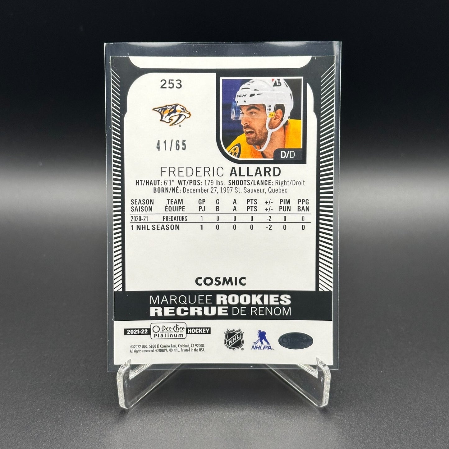 2021-22 O-Pee-Chee Platinum FREDERIC ALLARD #253 Marquee Rookie Cosmic RC /65