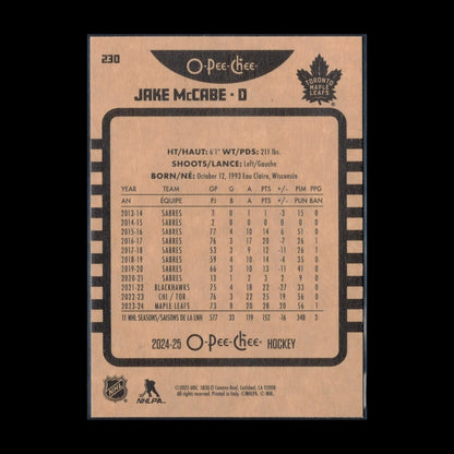 2024-25 O-Pee-Chee JAKE MCCABE #230 Retro - Toronto Maple Leafs