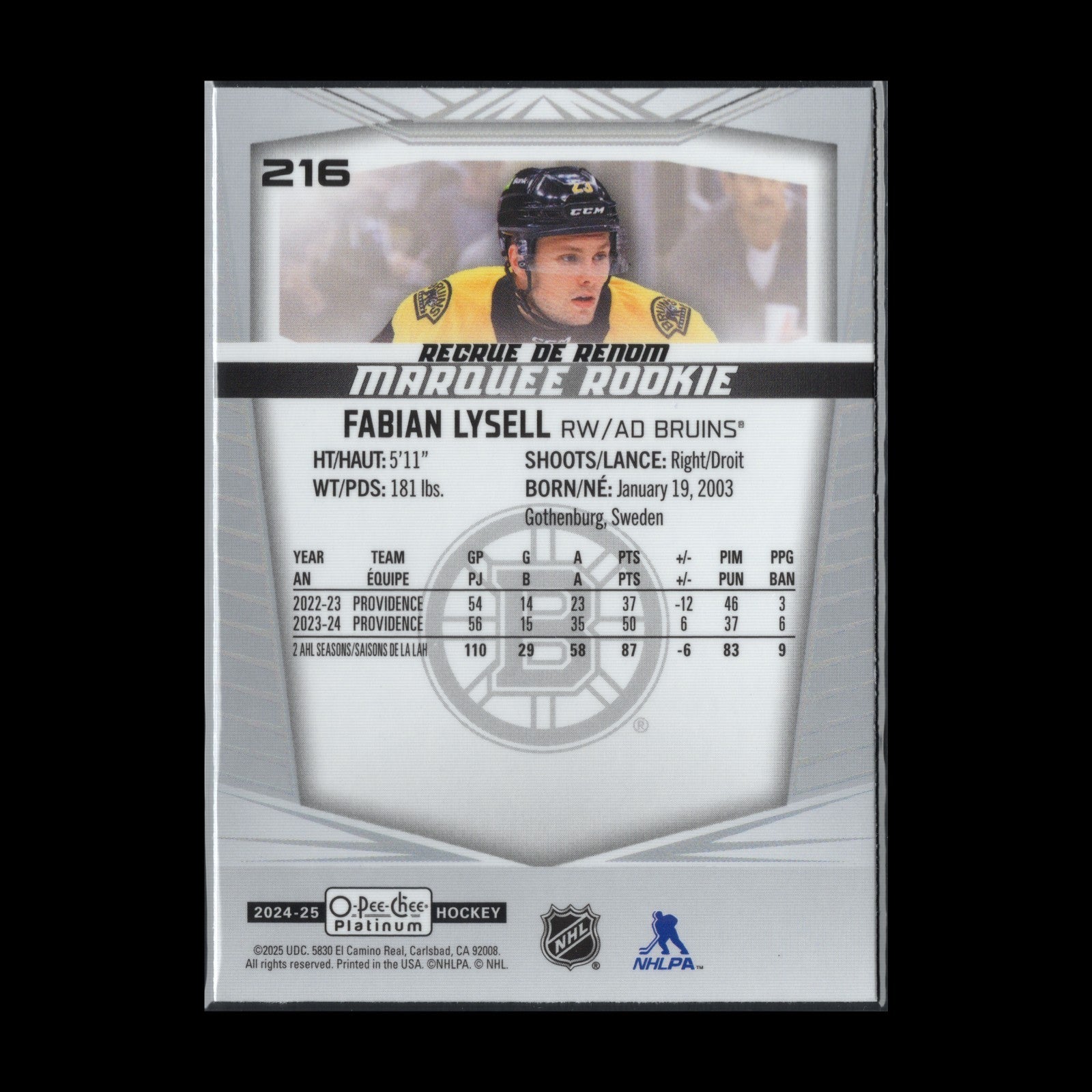 2024-25 O-Pee-Chee Platinum FABIAN LYSELL #216 Marquee Rookie RC