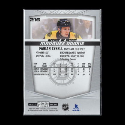 2024-25 O-Pee-Chee Platinum FABIAN LYSELL #216 Marquee Rookie RC