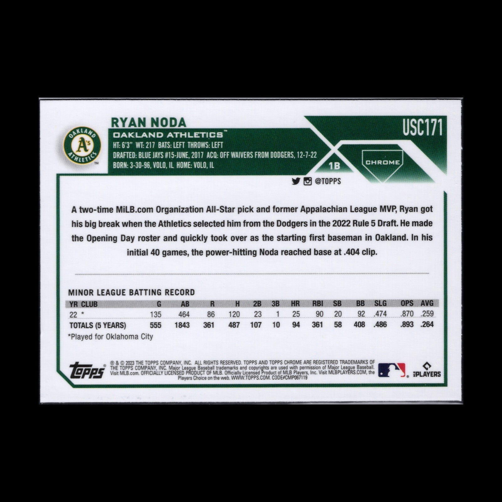 2023 Topps Chrome Updated Series RYAN NODA #USC171 Rookie RC