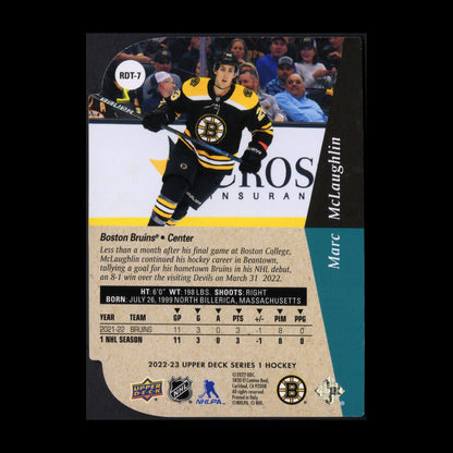 2022-23 UD Series 1 MARC McLAUGHLIN #RDT-7 Rookie Gold Die-cut - Boston Bruins