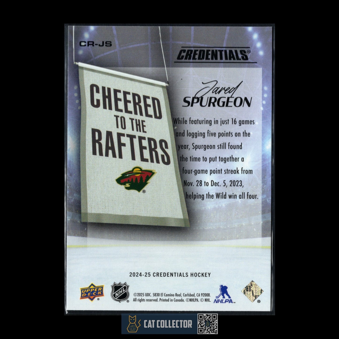 2024-25 UD Credentials JARED SPURGEON #CR-JS Cheered to the Rafters