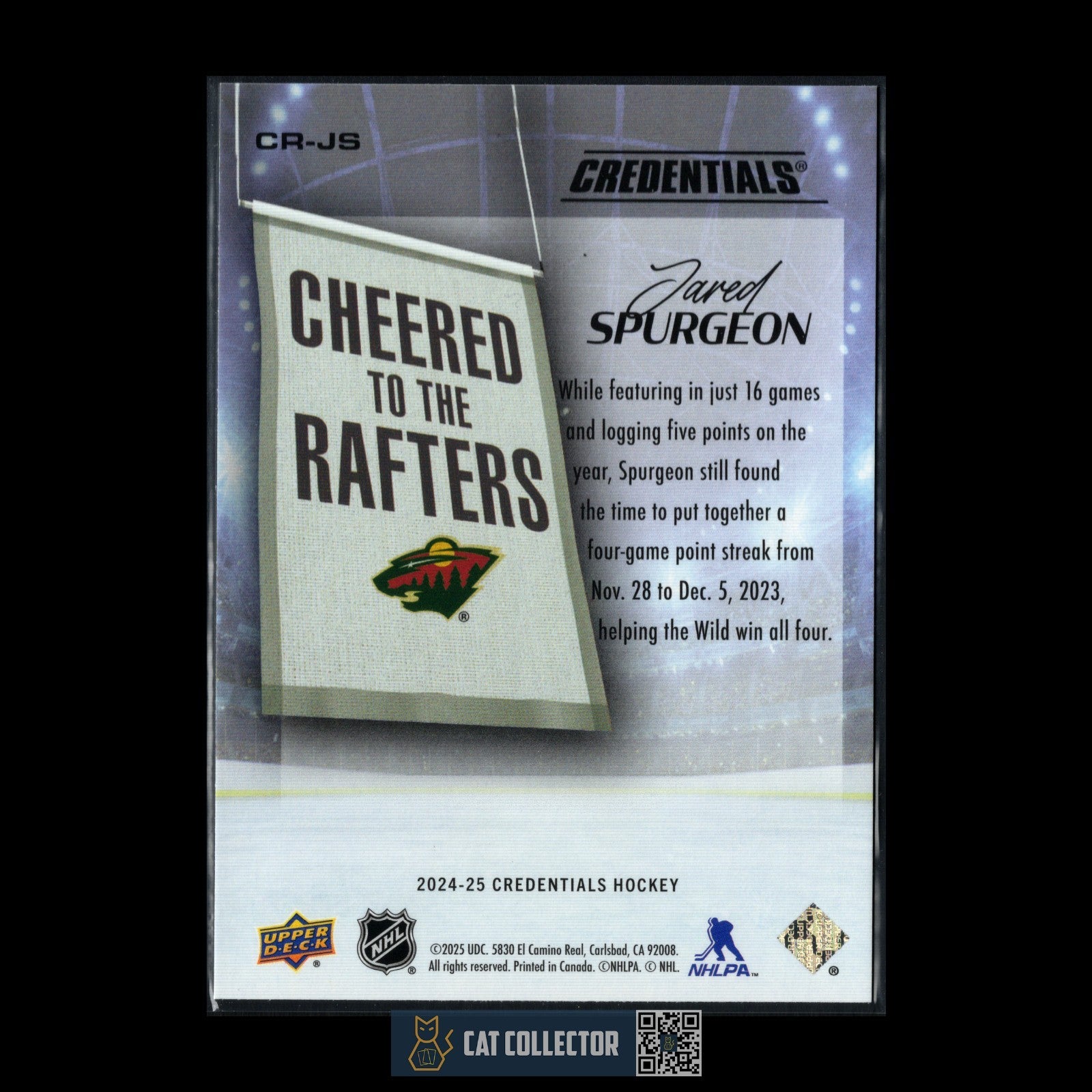 2024-25 UD Credentials JARED SPURGEON #CR-JS Cheered to the Rafters