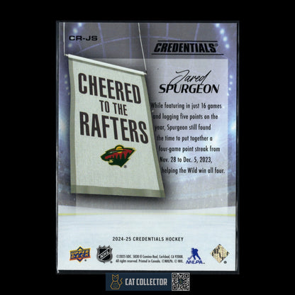 2024-25 UD Credentials JARED SPURGEON #CR-JS Cheered to the Rafters