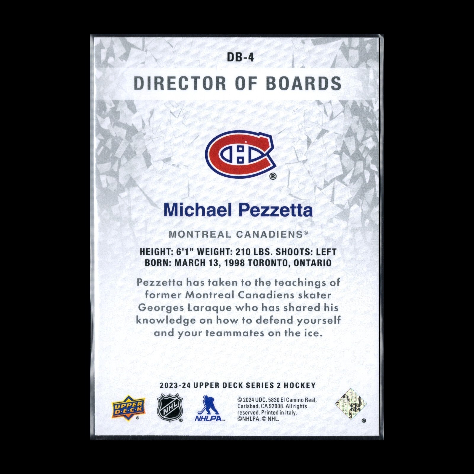 2023-24 UD Series 2 MICHAEL PEZZETTA #DB-4 Director of boards - MTL Canadiens