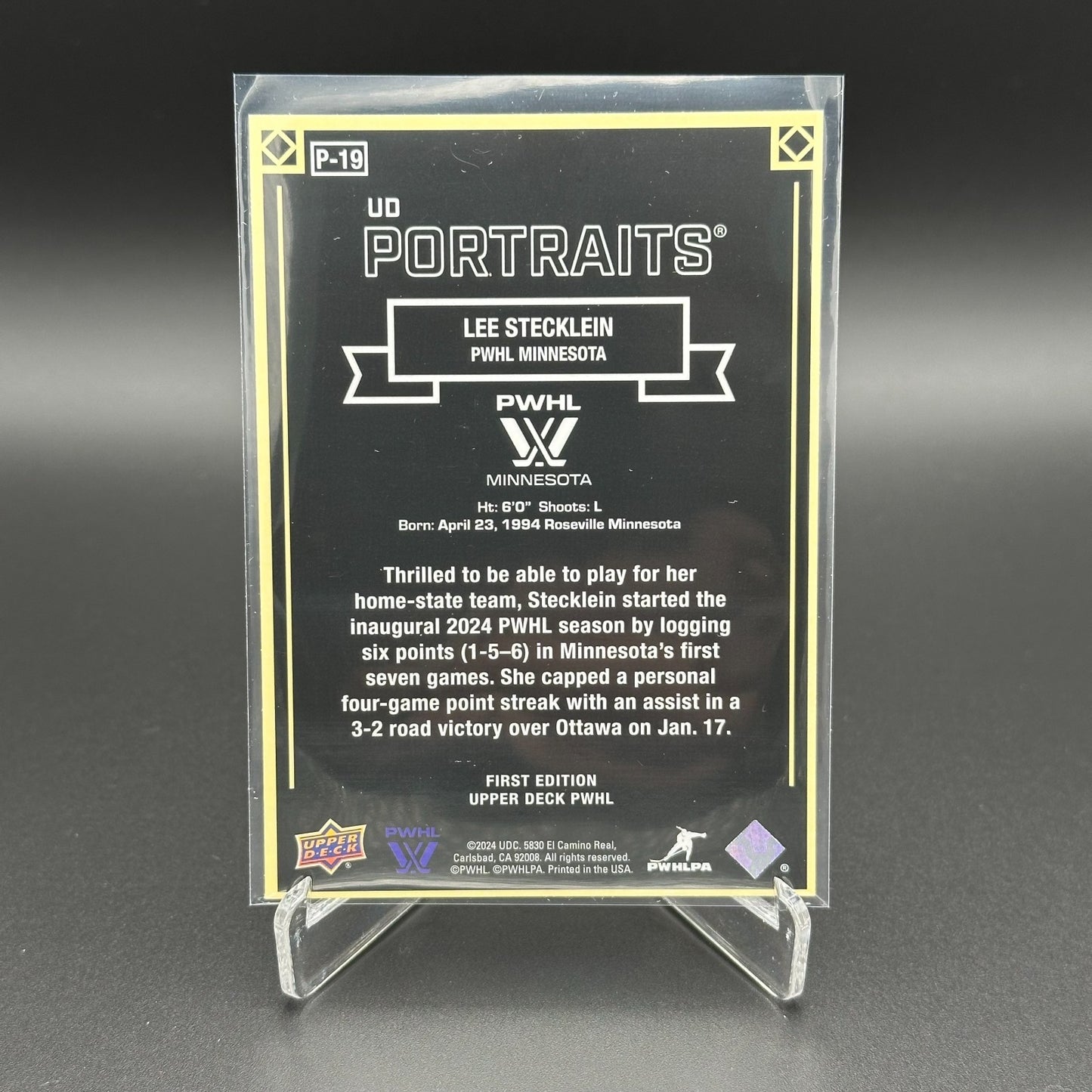 2024-25 UD PWHL LEE STECKLEIN #P-19 UD Portraits - 1st EDITION!