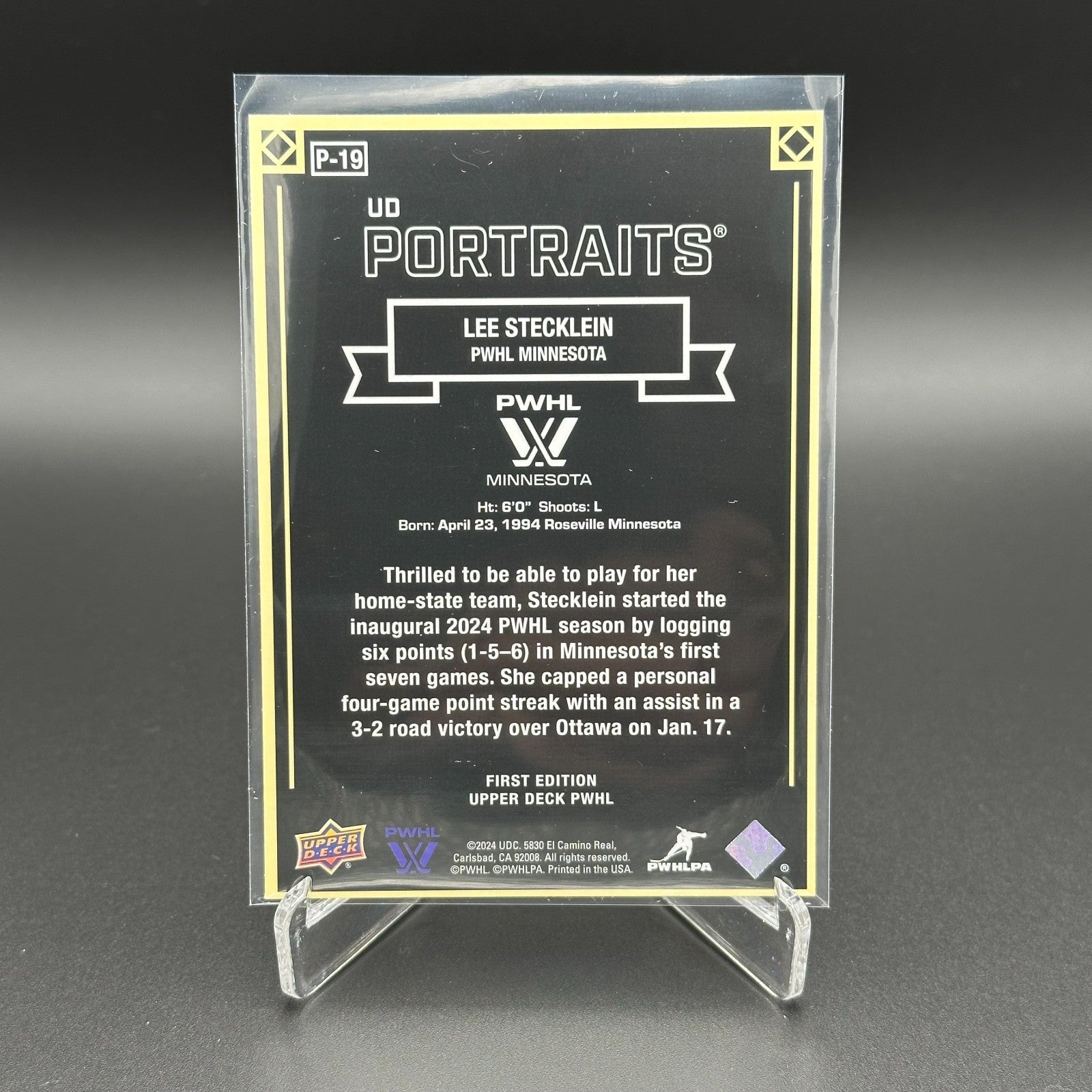2024-25 UD PWHL LEE STECKLEIN #P-19 UD Portraits - 1st EDITION!