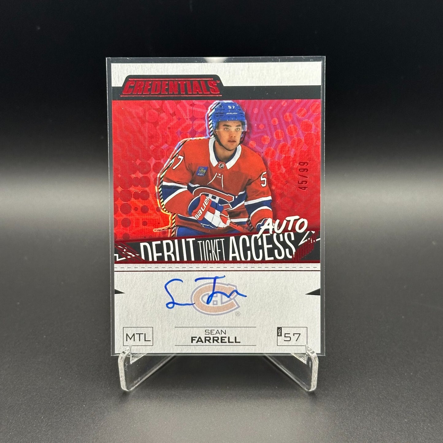 2023-24 UD Credentials SEAN FARRELL #DTAA-SF Debut Ticket Access AUTO Red RC /99
