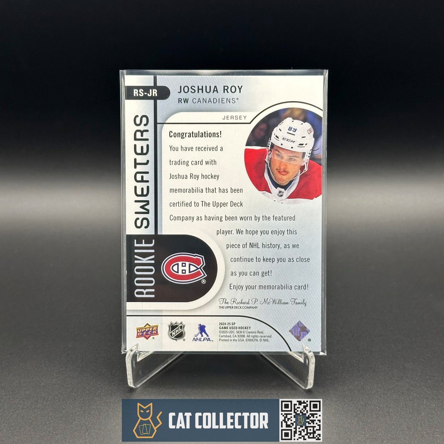 2024-25 SP Game Used JOSHUA ROY #IRS-JR Inked Rookie Sweaters Jersey RC /99
