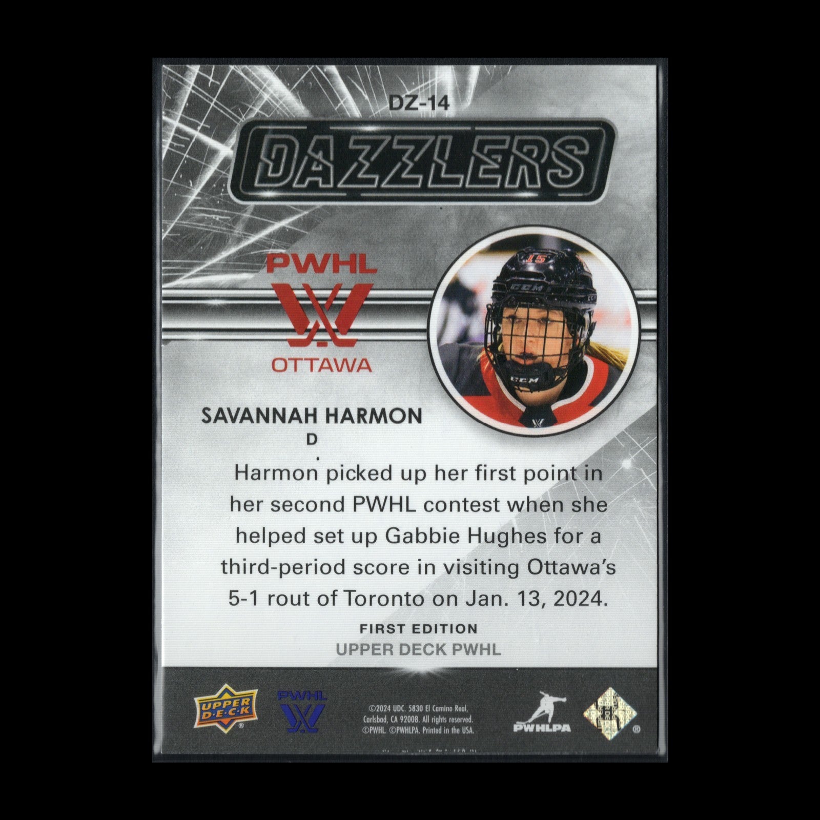 2024-25 UD PWHL SAVANNAH HARMON #DZ-14 Dazzlers Blue - 1st EDITION!