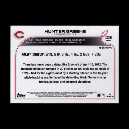 2022 Topps Chrome Updated Series HUNTER GREENE #USC93 Rookie Debut RC