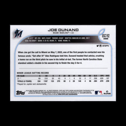 2022 Topps Chrome Updated Series JOE DUNAND #USC192 Purple Border Parallel