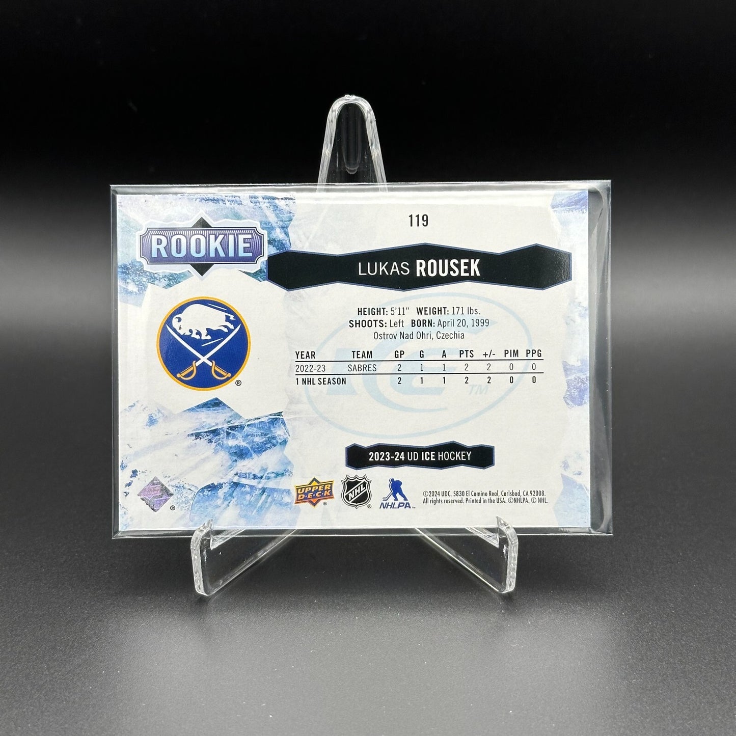 2023-24 UD Ice LUKAS ROUSEK #119 Purple Rookie RC - Buffalo Sabres