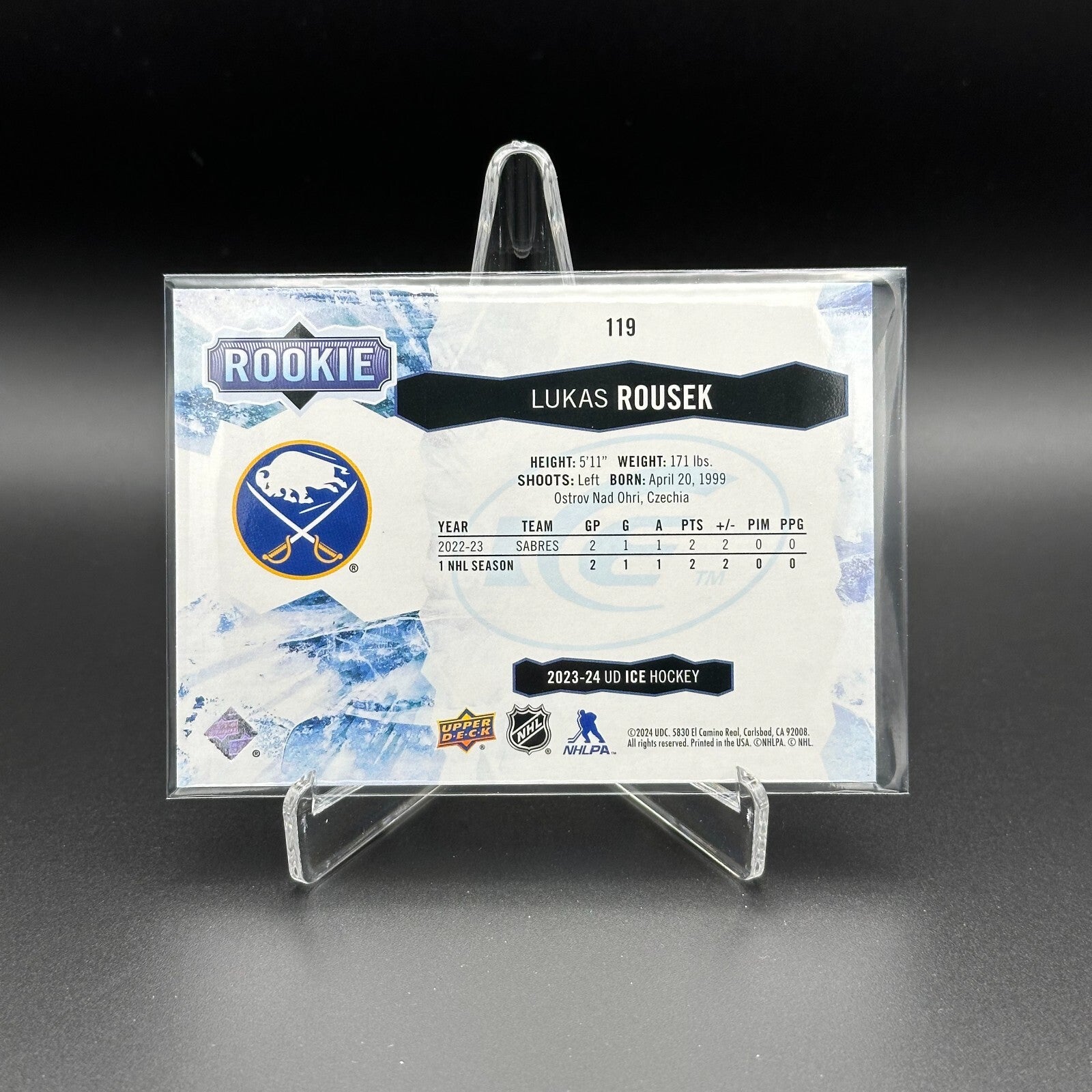 2023-24 UD Ice LUKAS ROUSEK #119 Purple Rookie RC - Buffalo Sabres