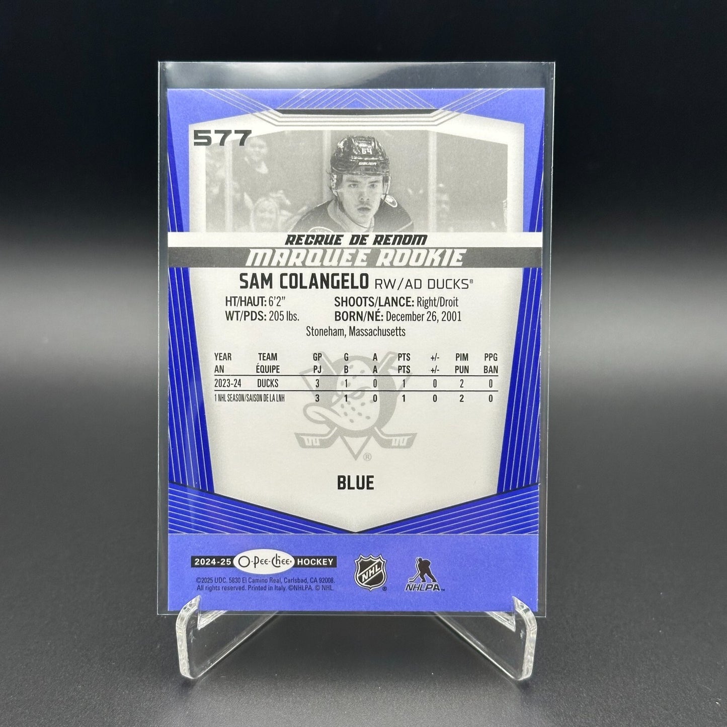 2024-25 O-Pee-Chee SAM COLANGELO #577 Marquee rookie Blue parallel RC