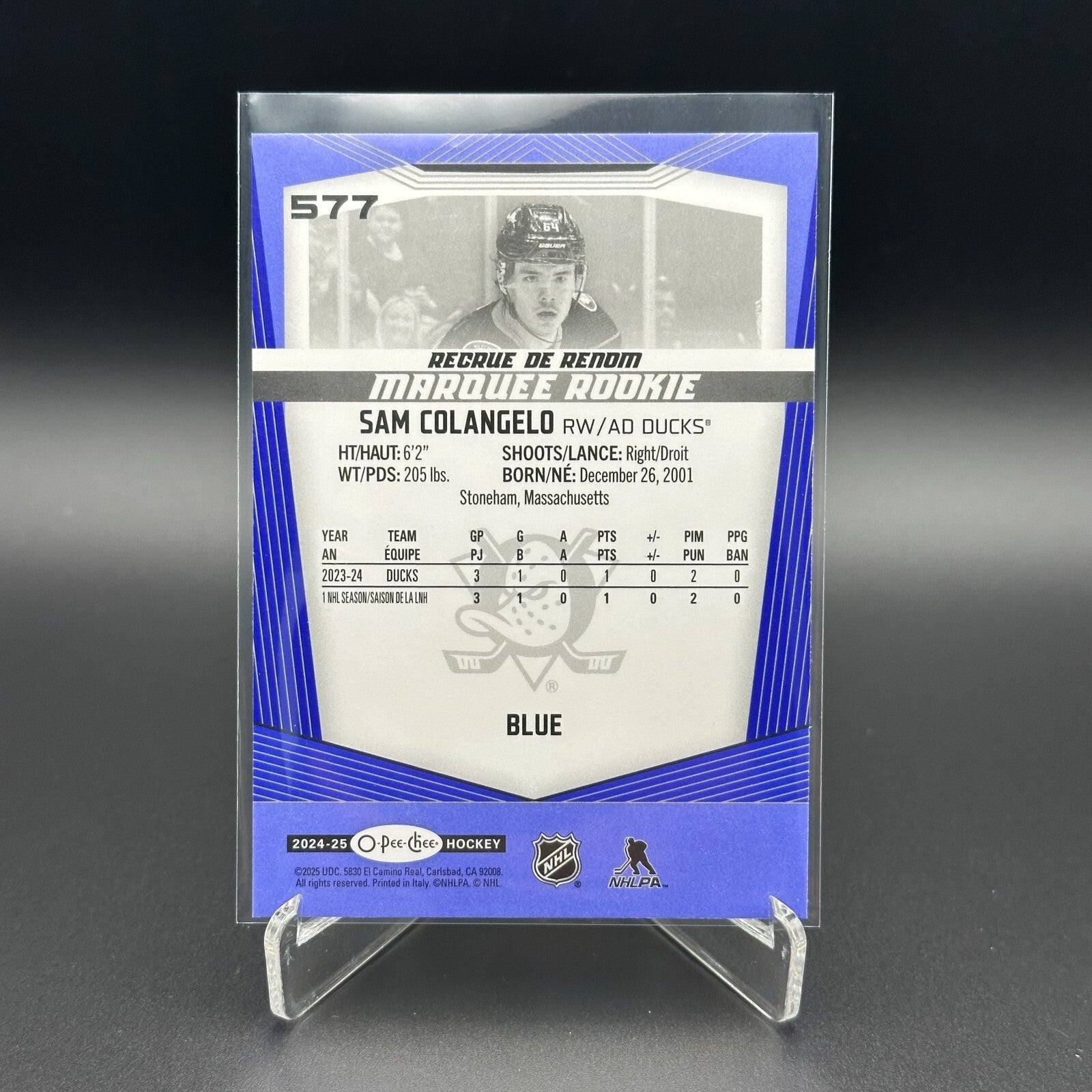 2024-25 O-Pee-Chee SAM COLANGELO #577 Marquee rookie Blue parallel RC