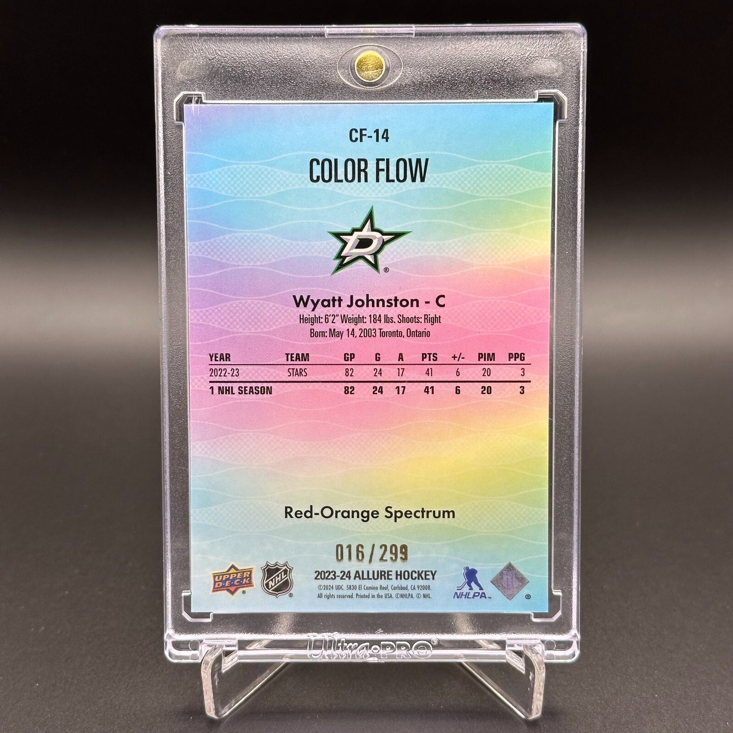 2023-24 UD Allure WYATT JOHNSTON #CF-14 Color Flow Red-Orange Spectrum 16/299