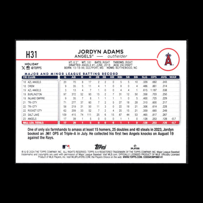 2024 Topps Holiday JORDYN ADAMS #H31 RC - Los Angeles Angels