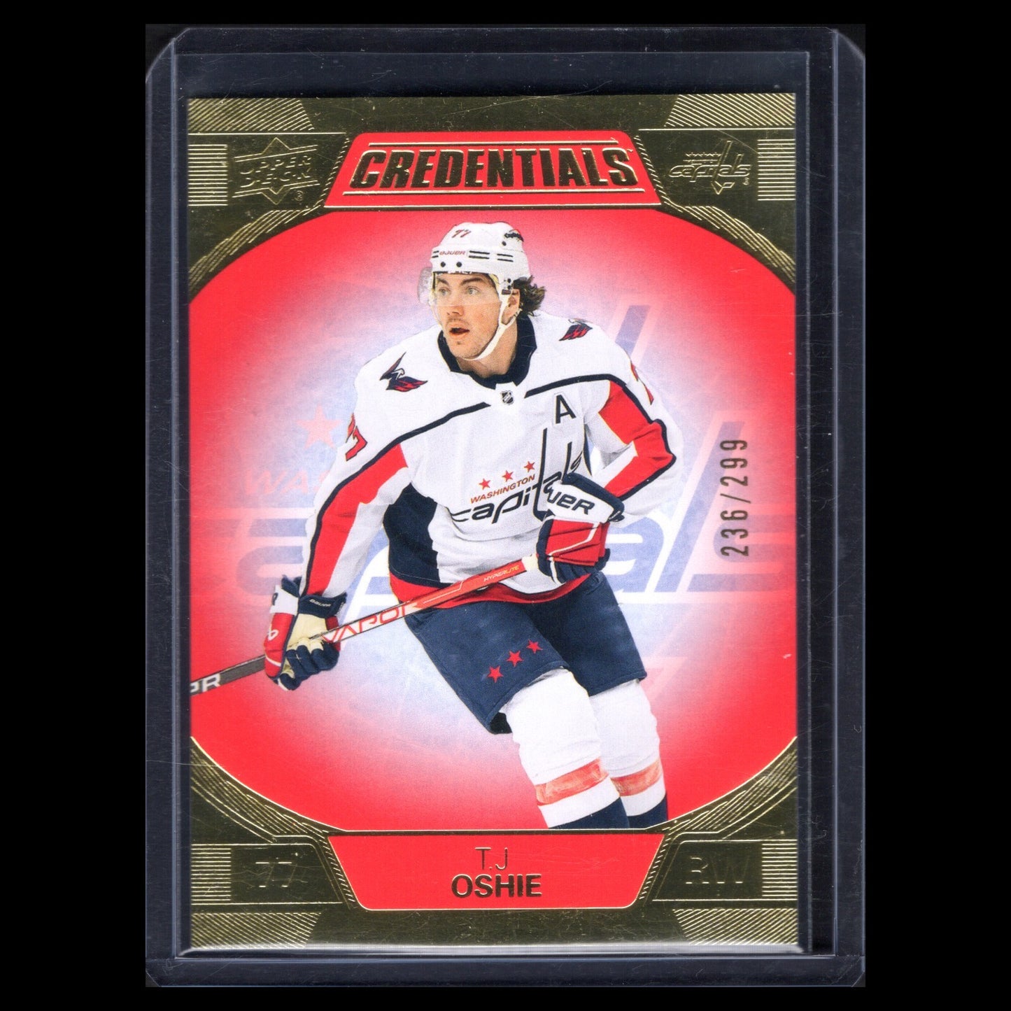 2022-23 UD Credentials T.J. OSHIE #95 Red and Gold 236/299 - Washington Capitals